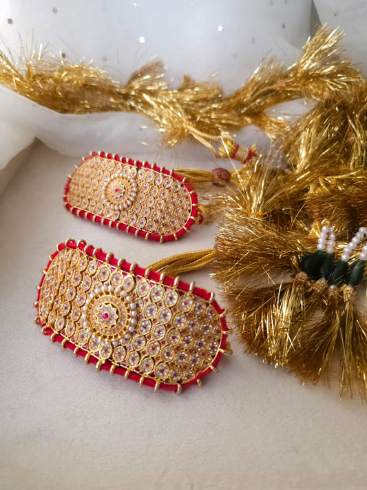 Golden tassel red rajputi bajuband