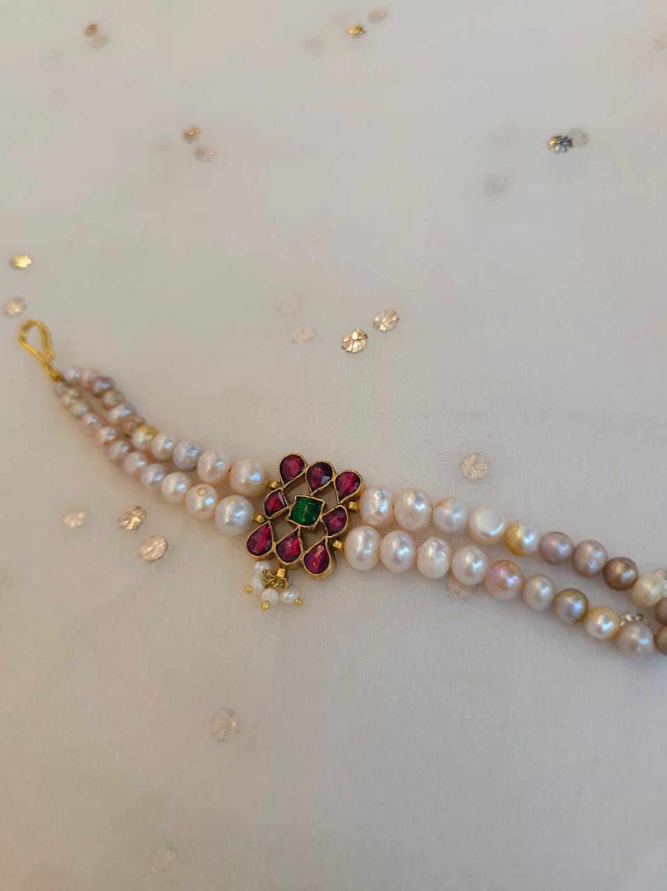 Rhodolite banarasi pearl bracelet