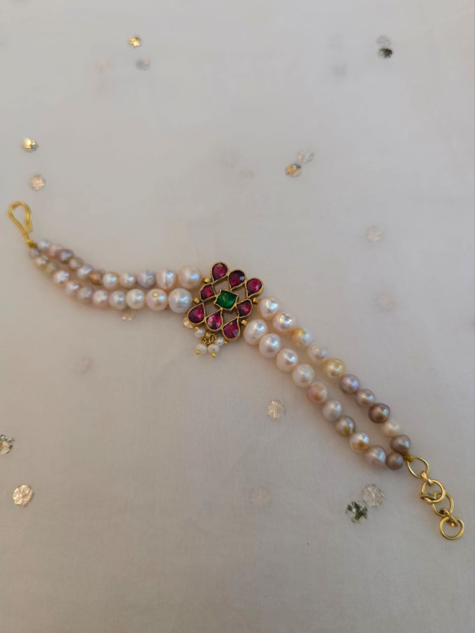 Rhodolite banarasi pearl bracelet