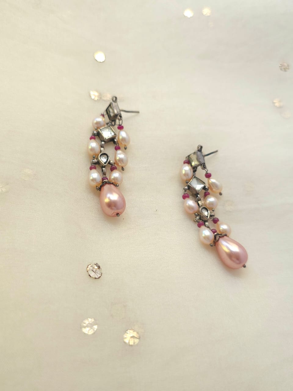 Pink pearl earrings