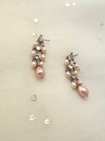 Pink pearl earrings