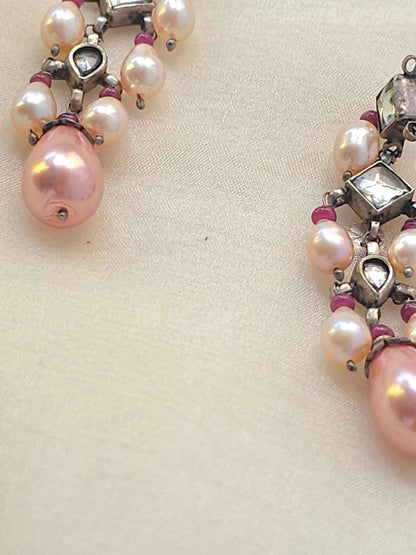 Pink pearl earrings