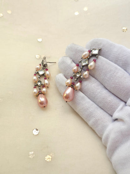 Pink pearl earrings