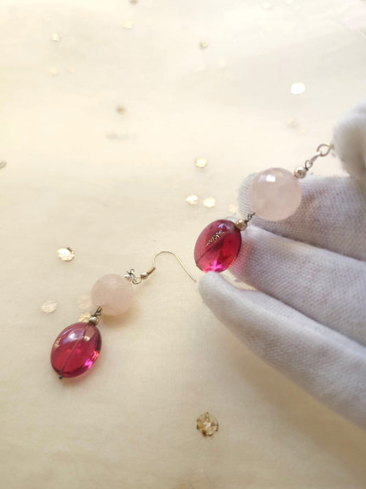 Rose quartz ball earrings