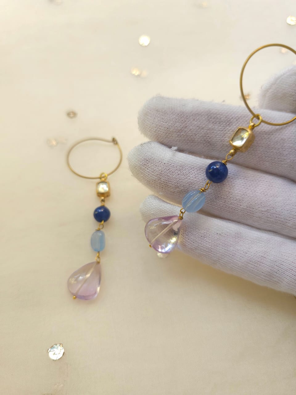 Amethyst drop hoop earrings