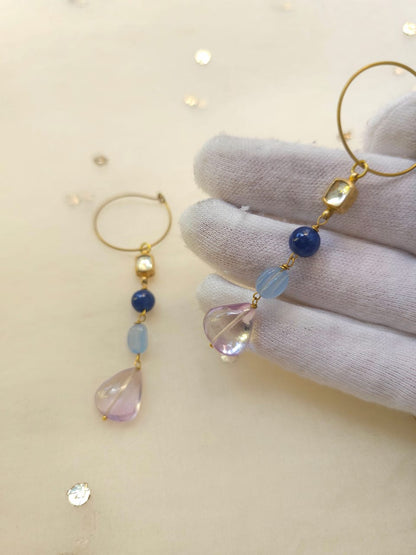 Amethyst drop hoop earrings