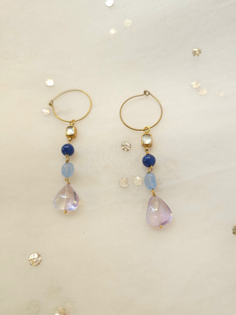 Amethyst drop hoop earrings