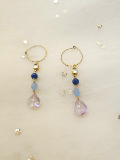 Amethyst drop hoop earrings