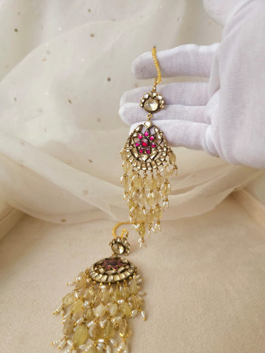 Citrine drops rhodolite chandbali