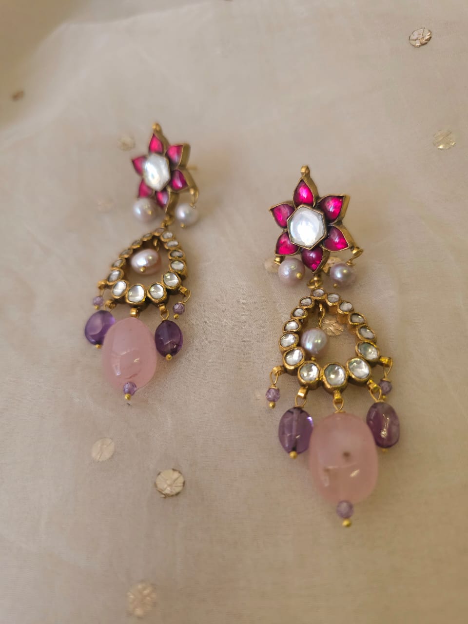 Scarlet lotus amethyst earrings