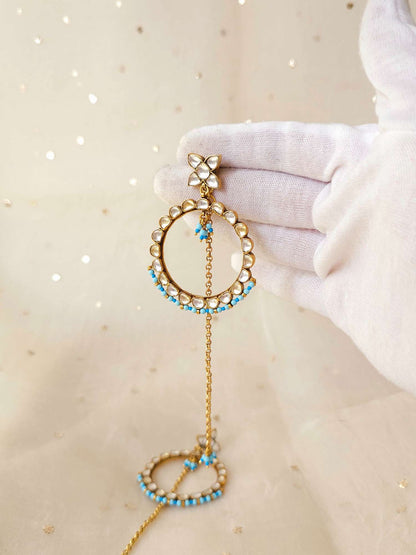 Turquoise moon hoop earrings