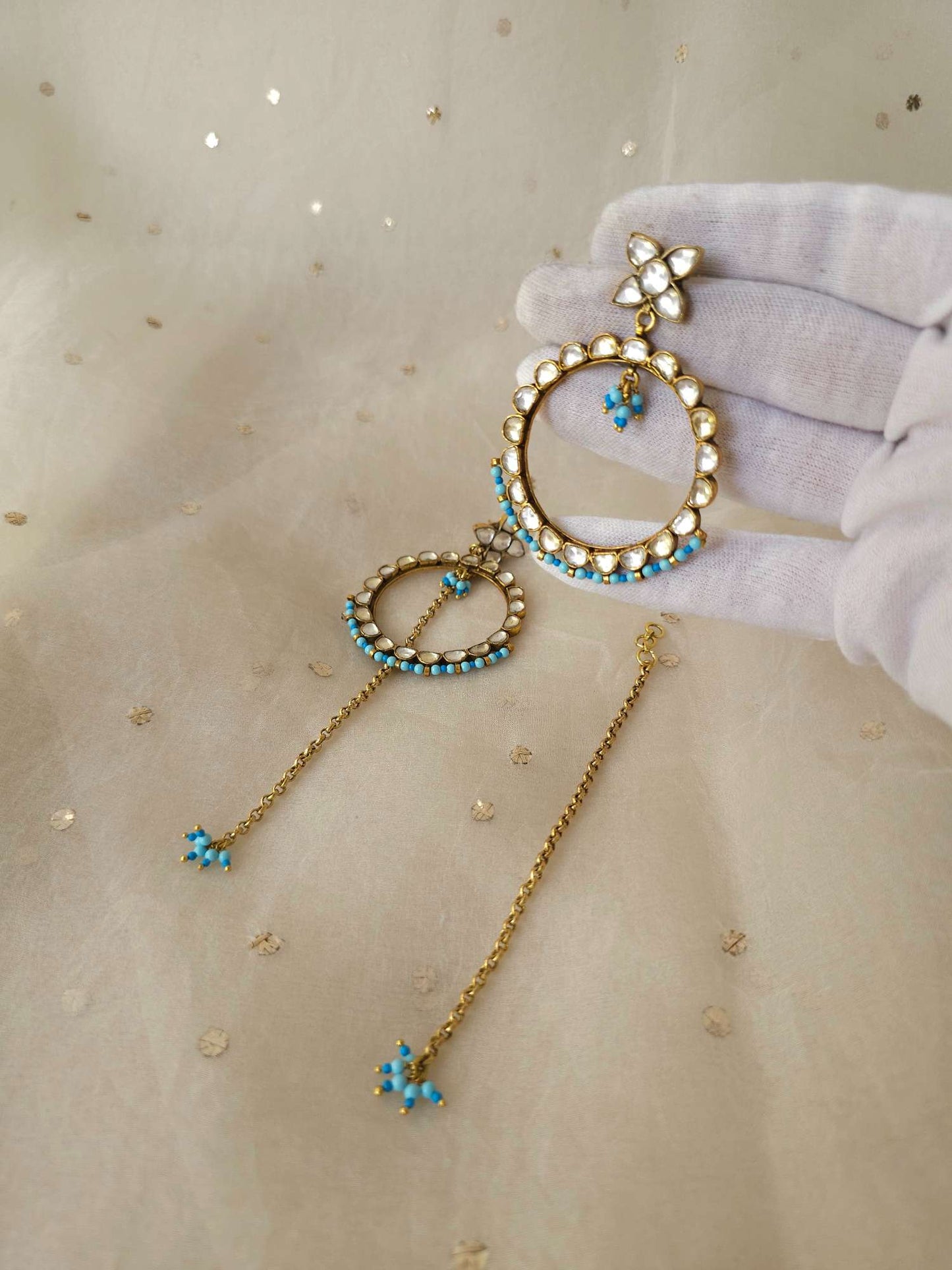 Turquoise moon hoop earrings