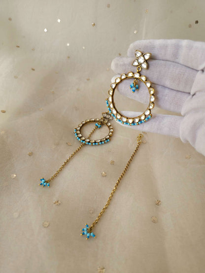 Turquoise moon hoop earrings
