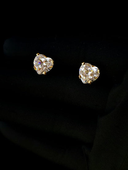 Three carat moissanite diamond heart studs