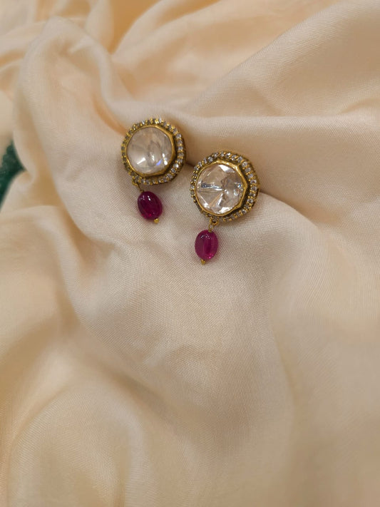 Spinel convex silver earrings