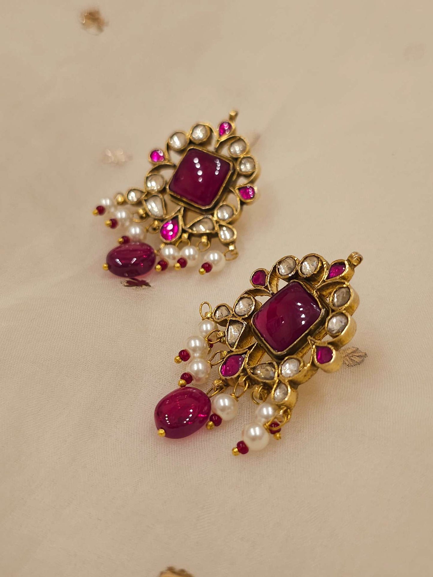 Surajpole cherry silver earrings