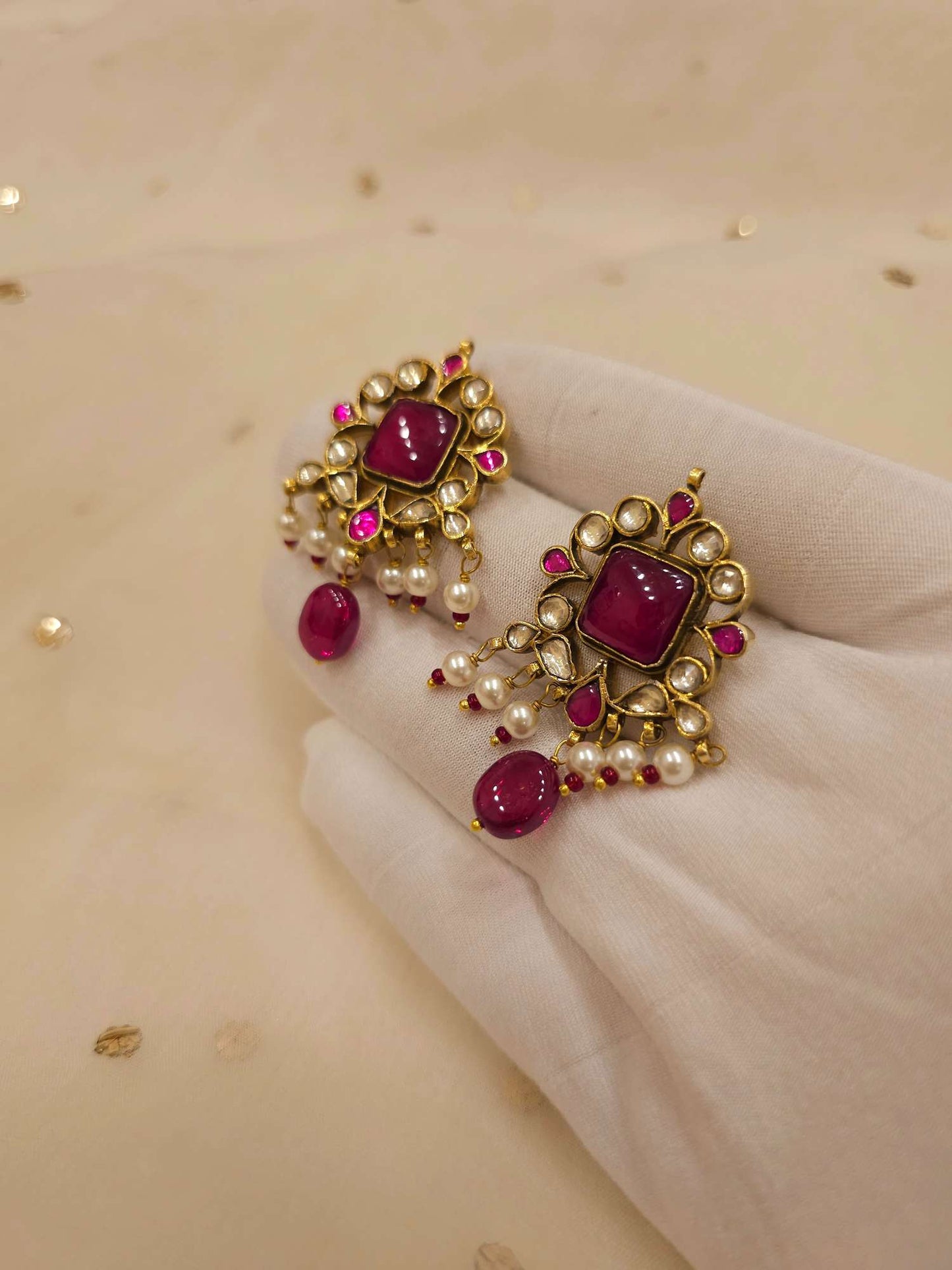 Surajpole cherry silver earrings