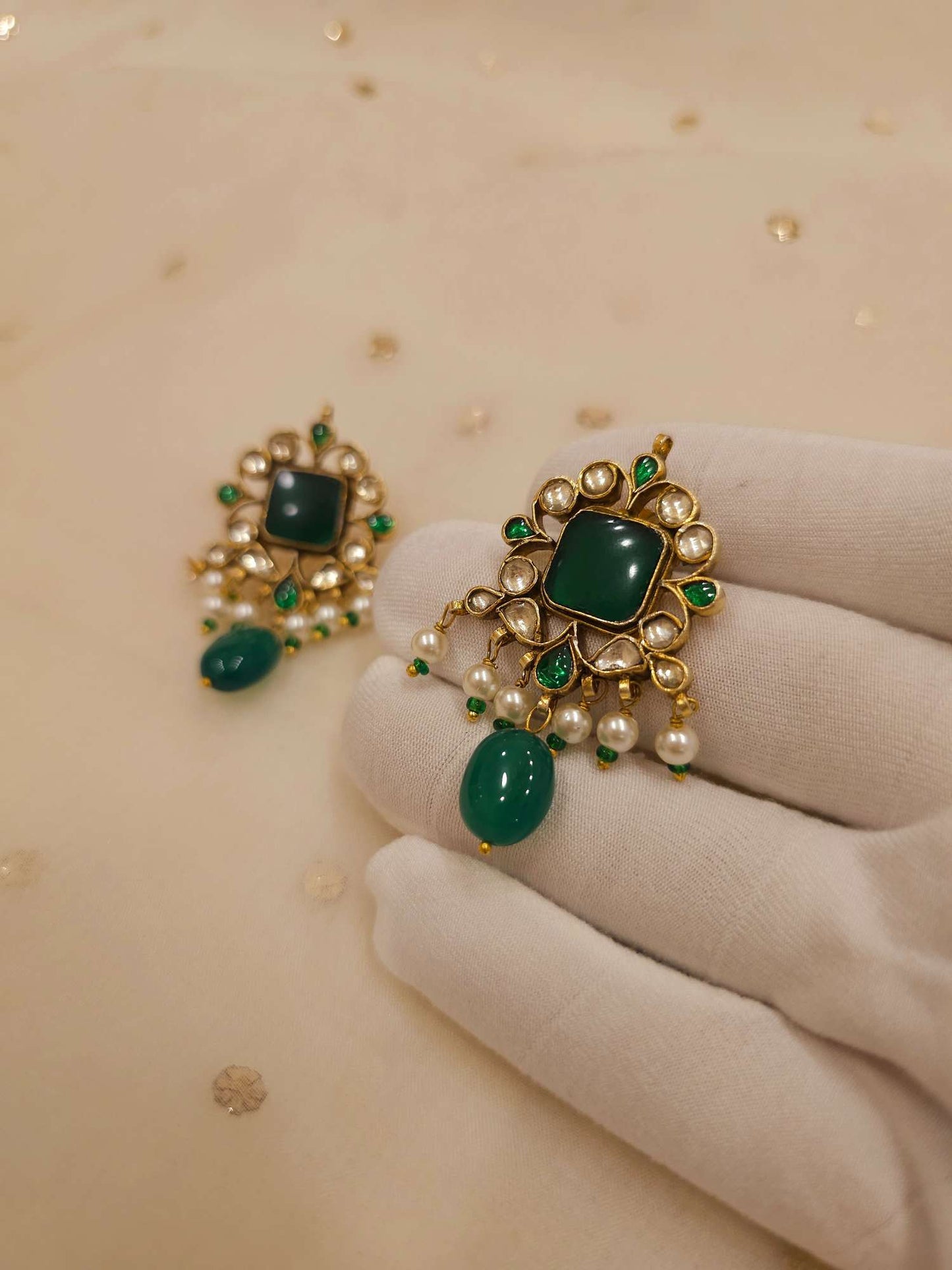 Surajpole green silver earrings