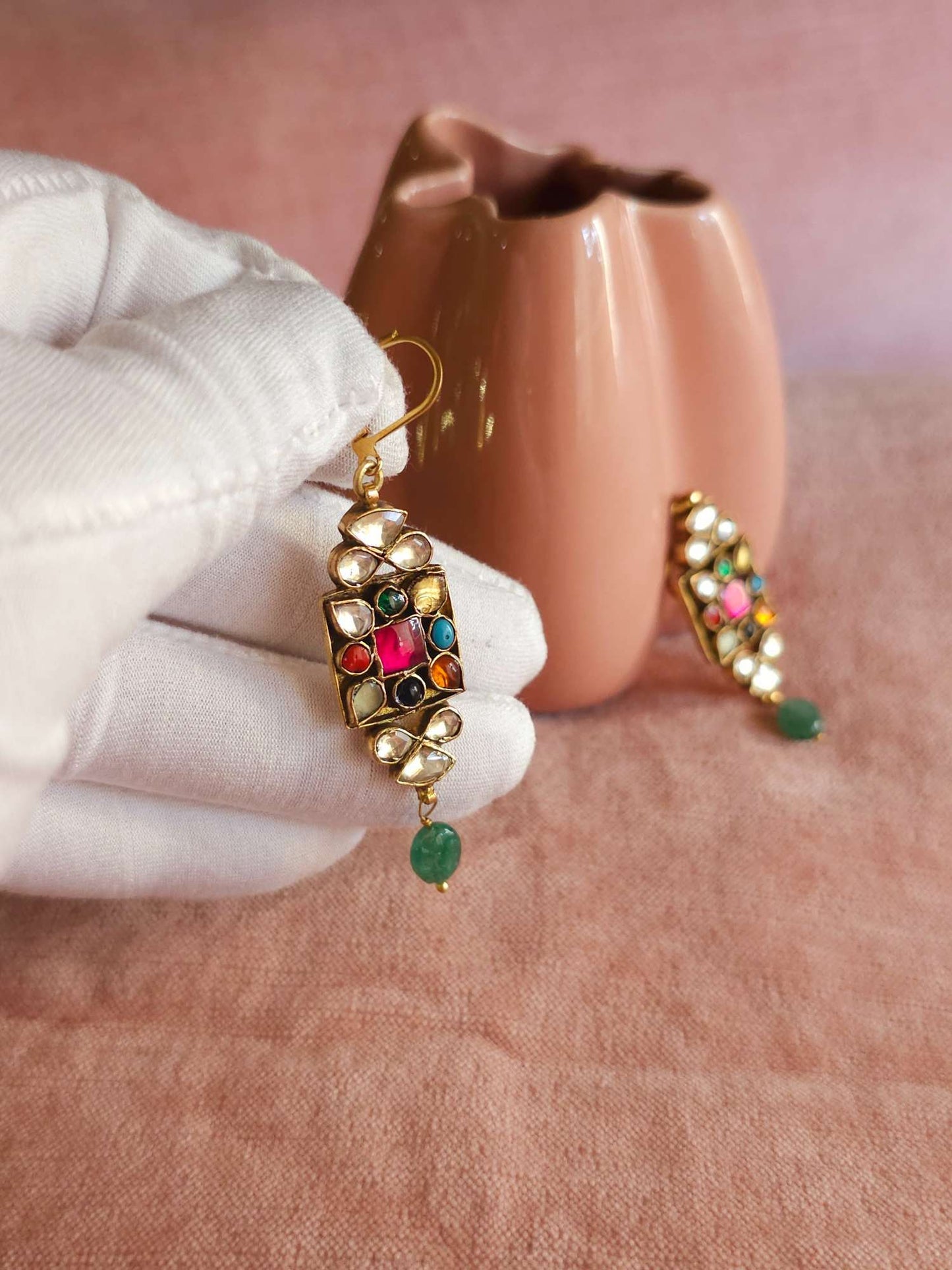 Navratan d'art hook earrings