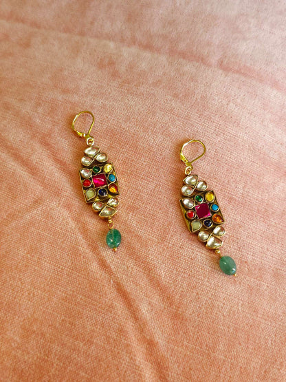 Navratan d'art hook earrings