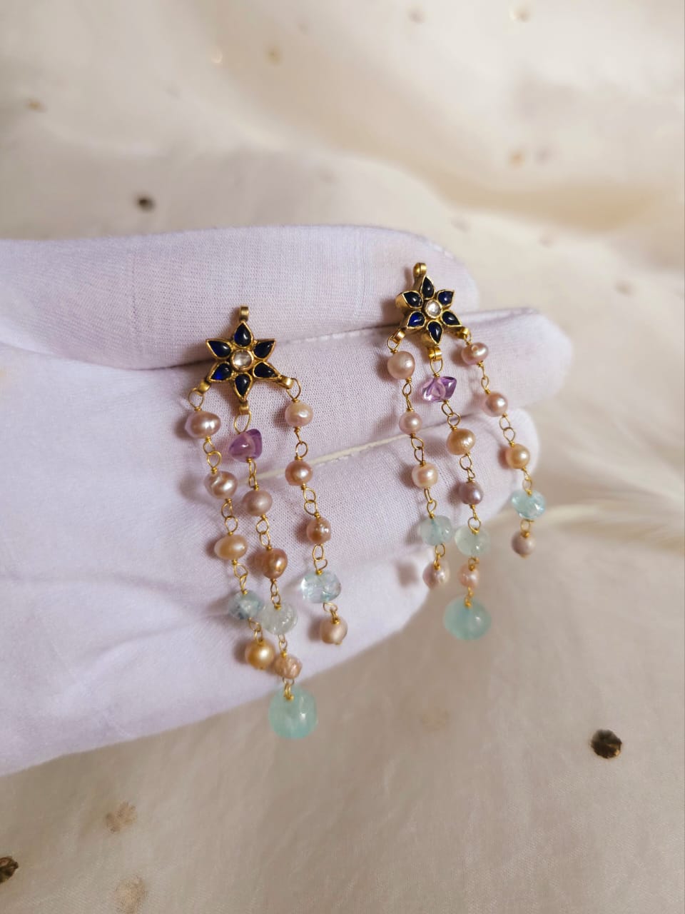 Har-singaar aquamarine long earrings