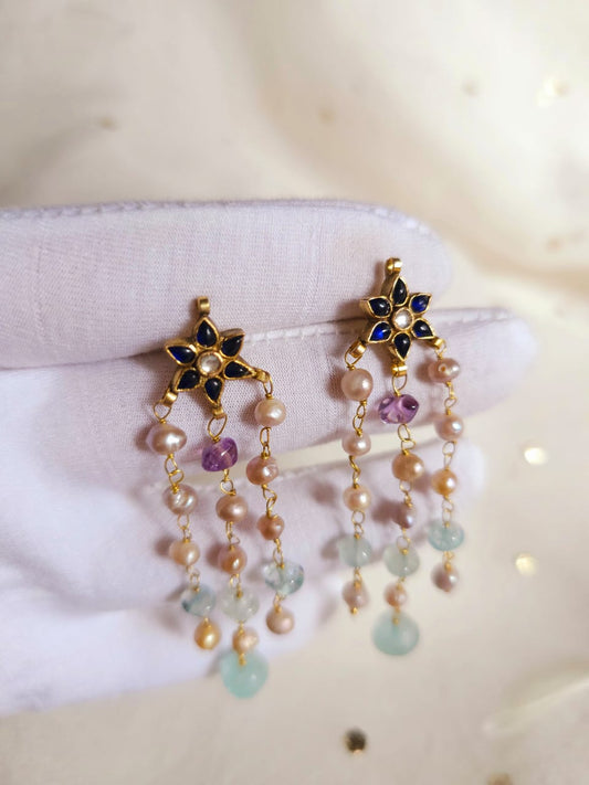 Har-singaar aquamarine long earrings