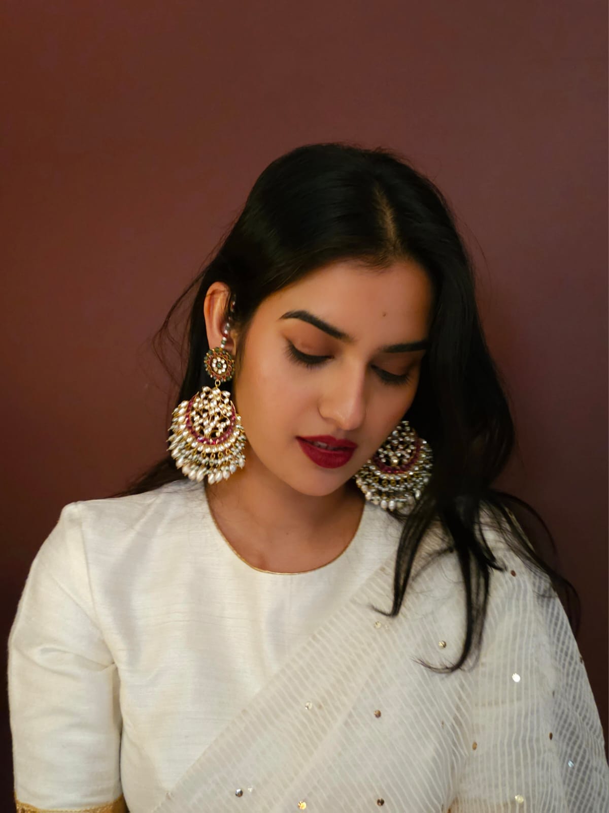 Ruh-gulab pearl chandbali