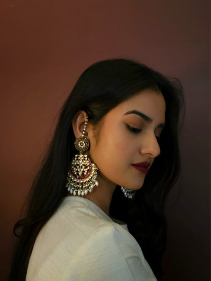 Ruh-gulab pearl chandbali