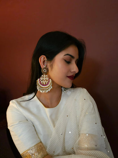 Ruh-gulab pearl chandbali