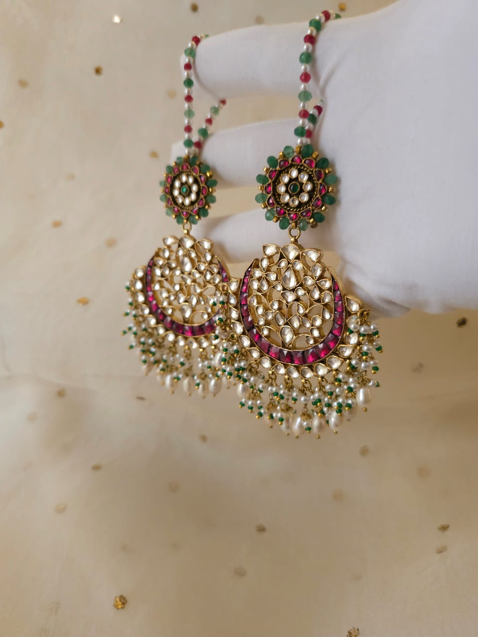 Ruh-gulab pearl chandbali