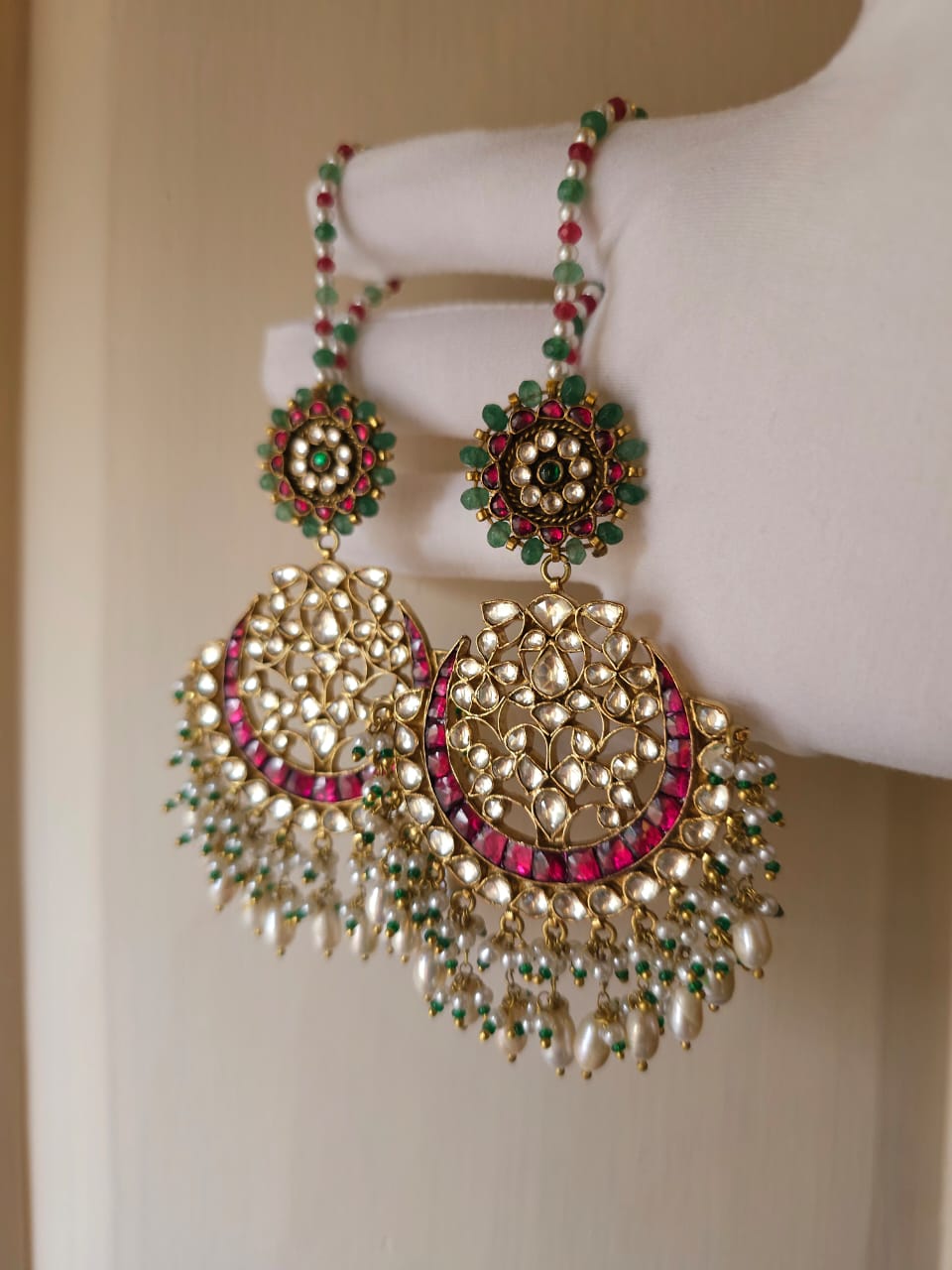 Ruh-gulab pearl chandbali