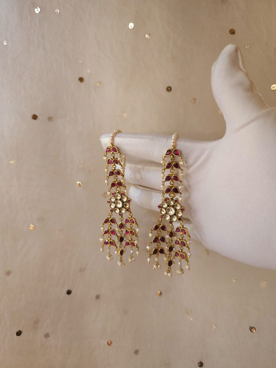 Ruh-gulab chandelier earrings