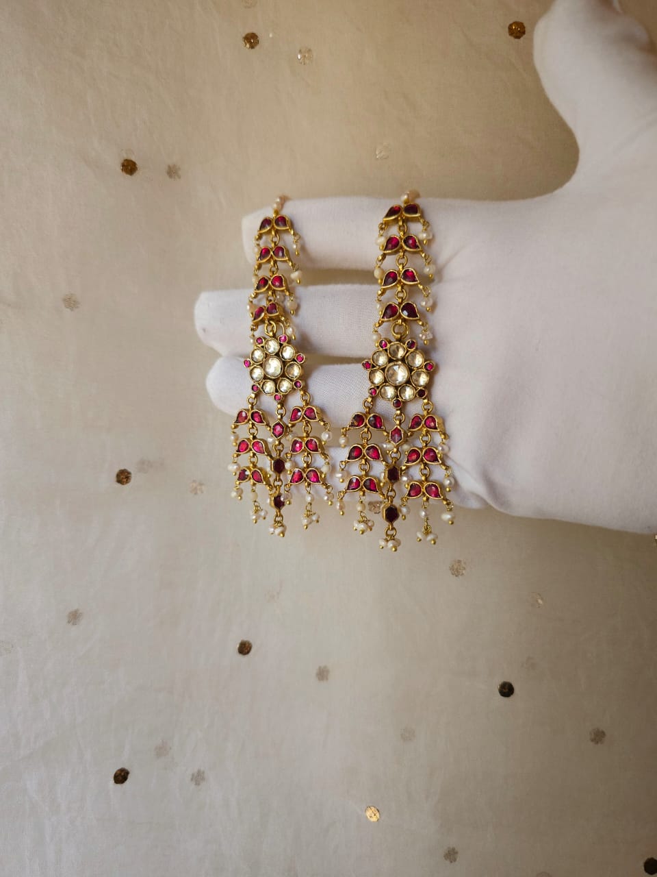 Ruh-gulab chandelier earrings