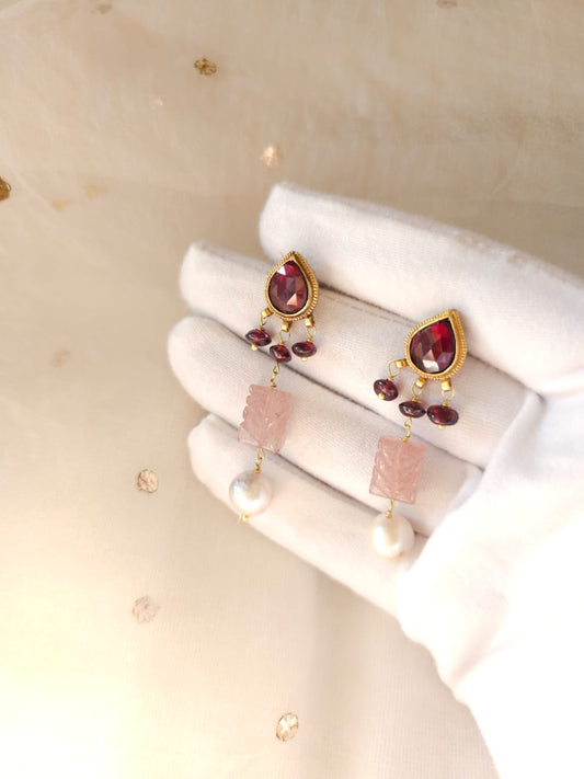 Rose quartz and garnet earrings