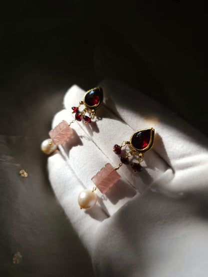 Rose quartz and garnet earrings