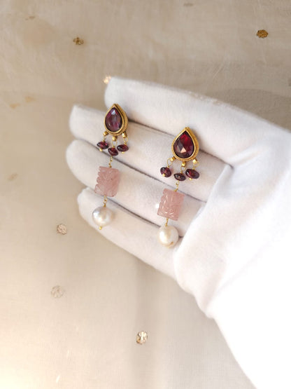 Rose quartz and garnet earrings
