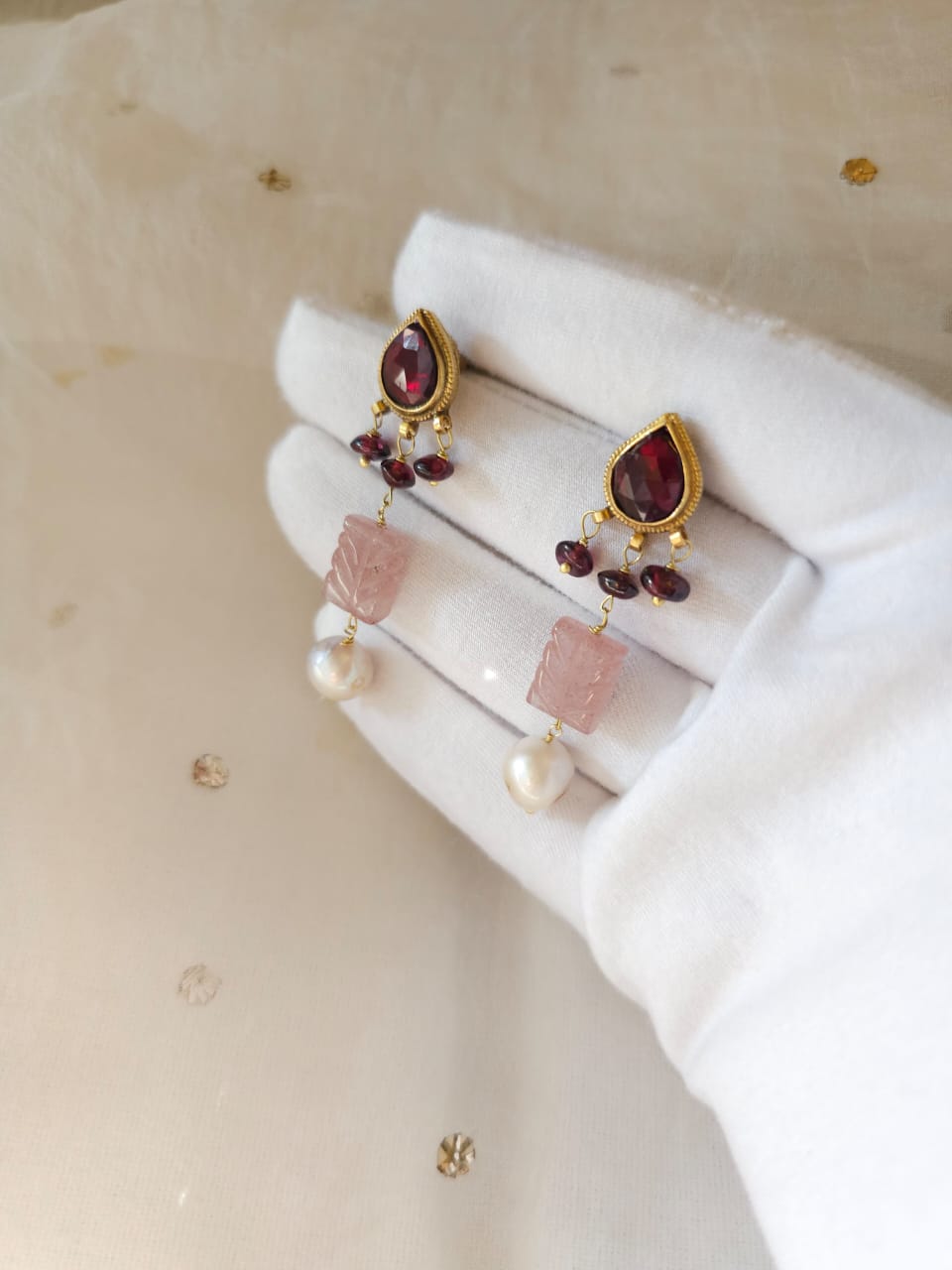Rose quartz and garnet earrings