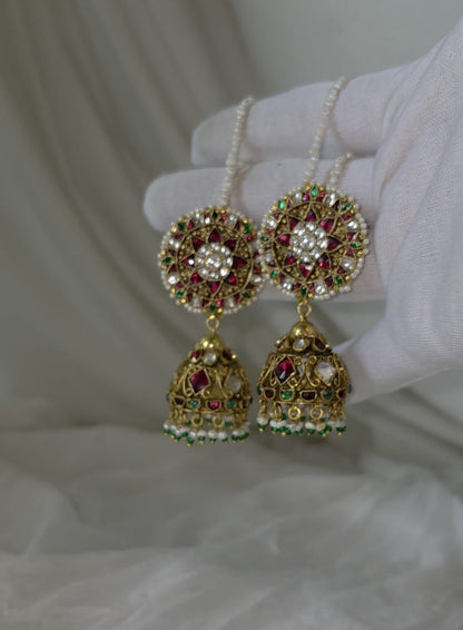 Amber rhodolite jhumkas