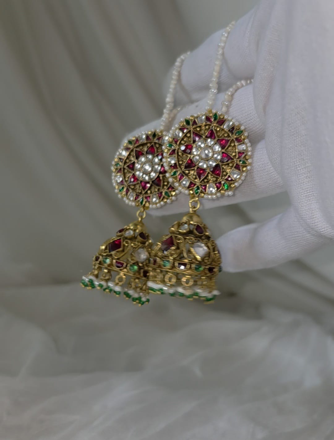 Amber rhodolite jhumkas