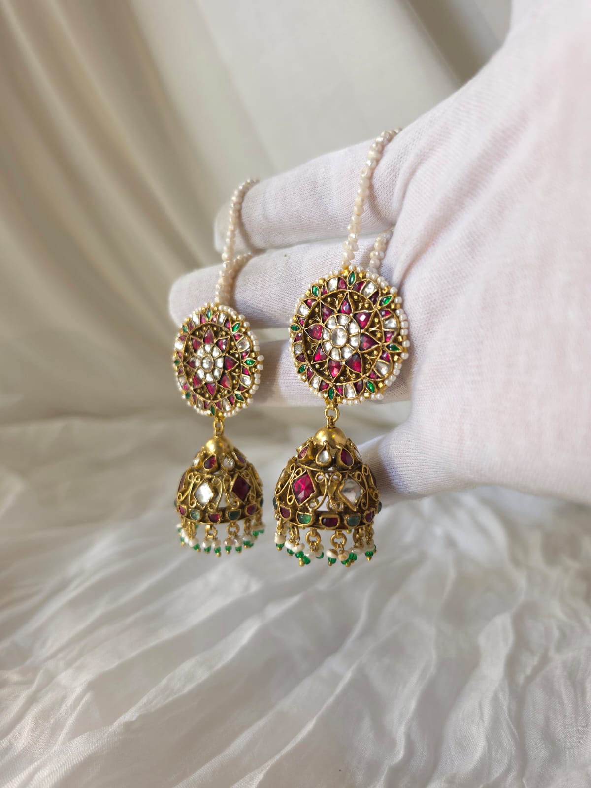 Amber rhodolite jhumkas