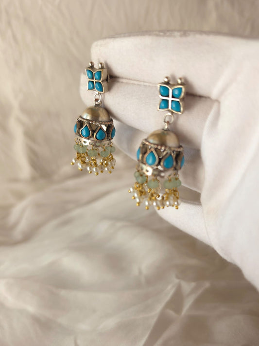 Khimsar turquoise jhumkas