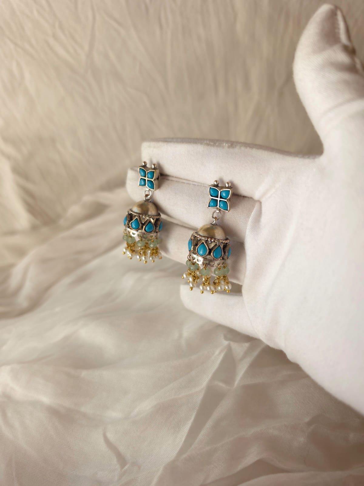 Khimsar turquoise jhumkas
