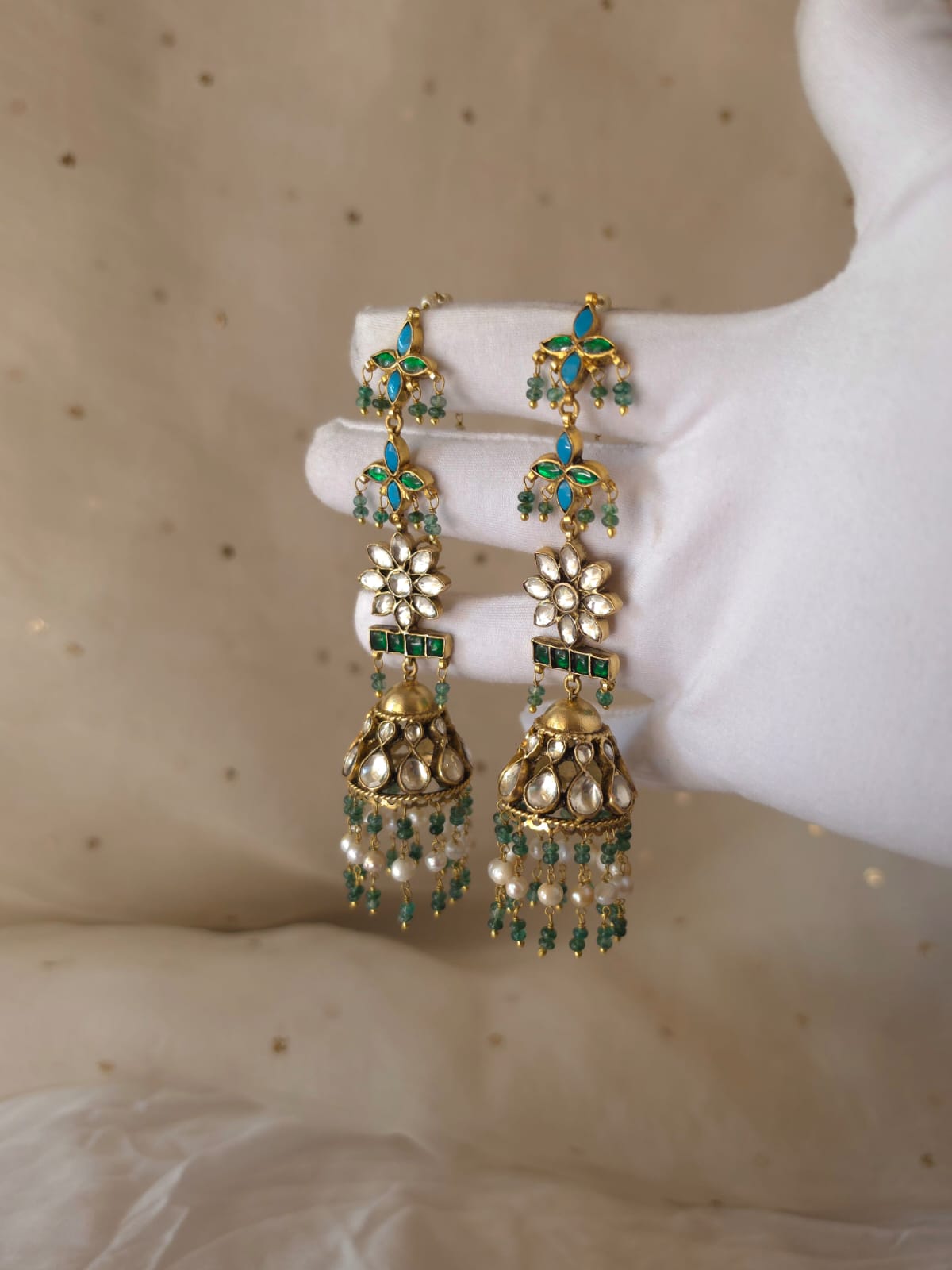 Green regalia jhumkas