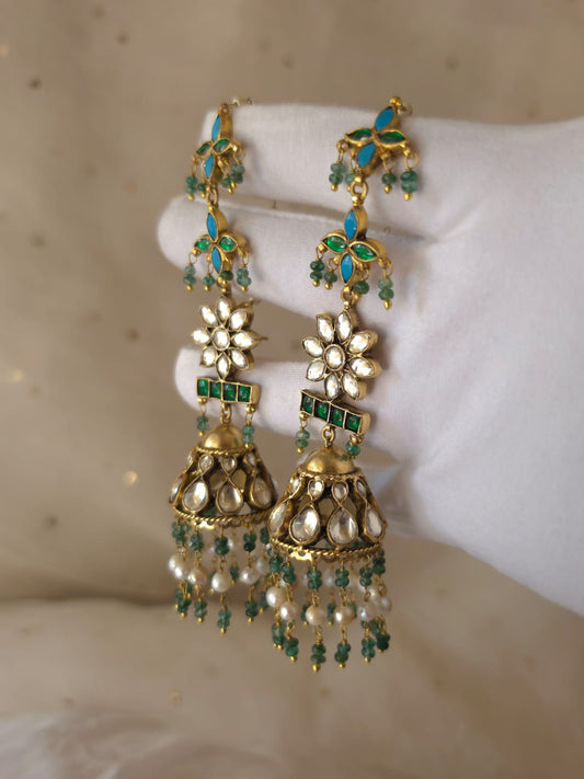 Green regalia jhumkas