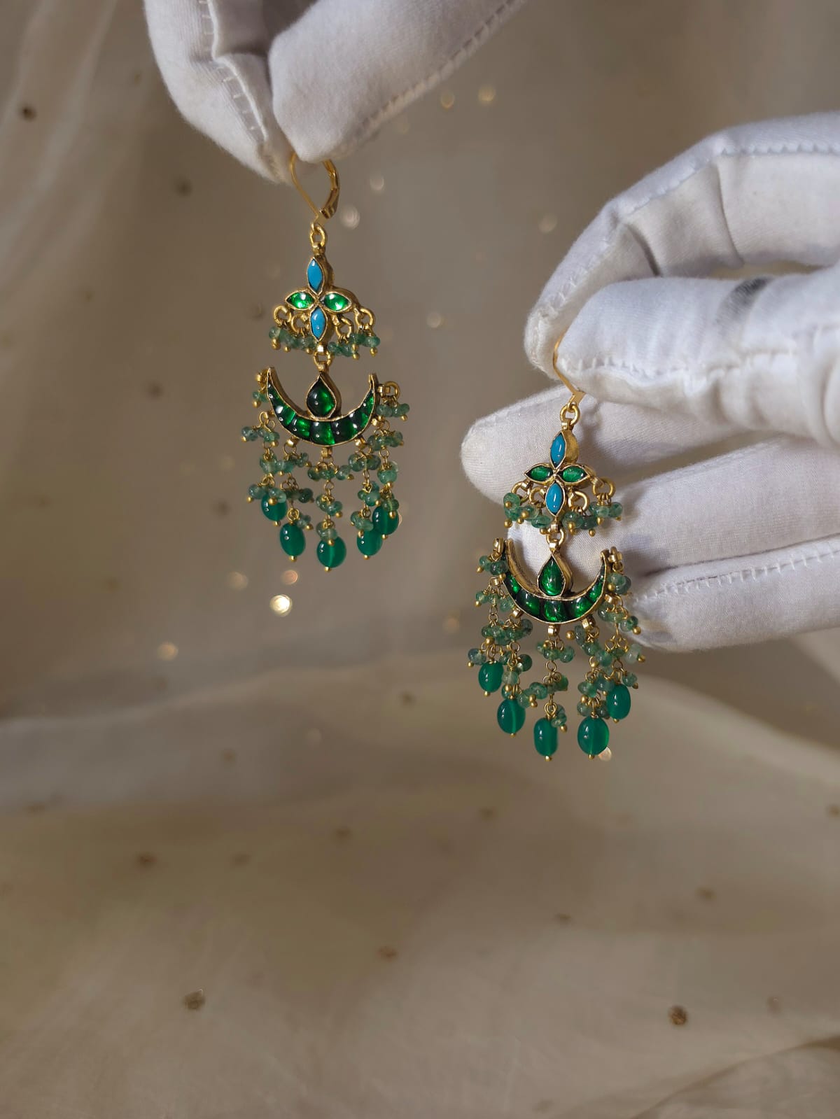 Green regalia hook earrings