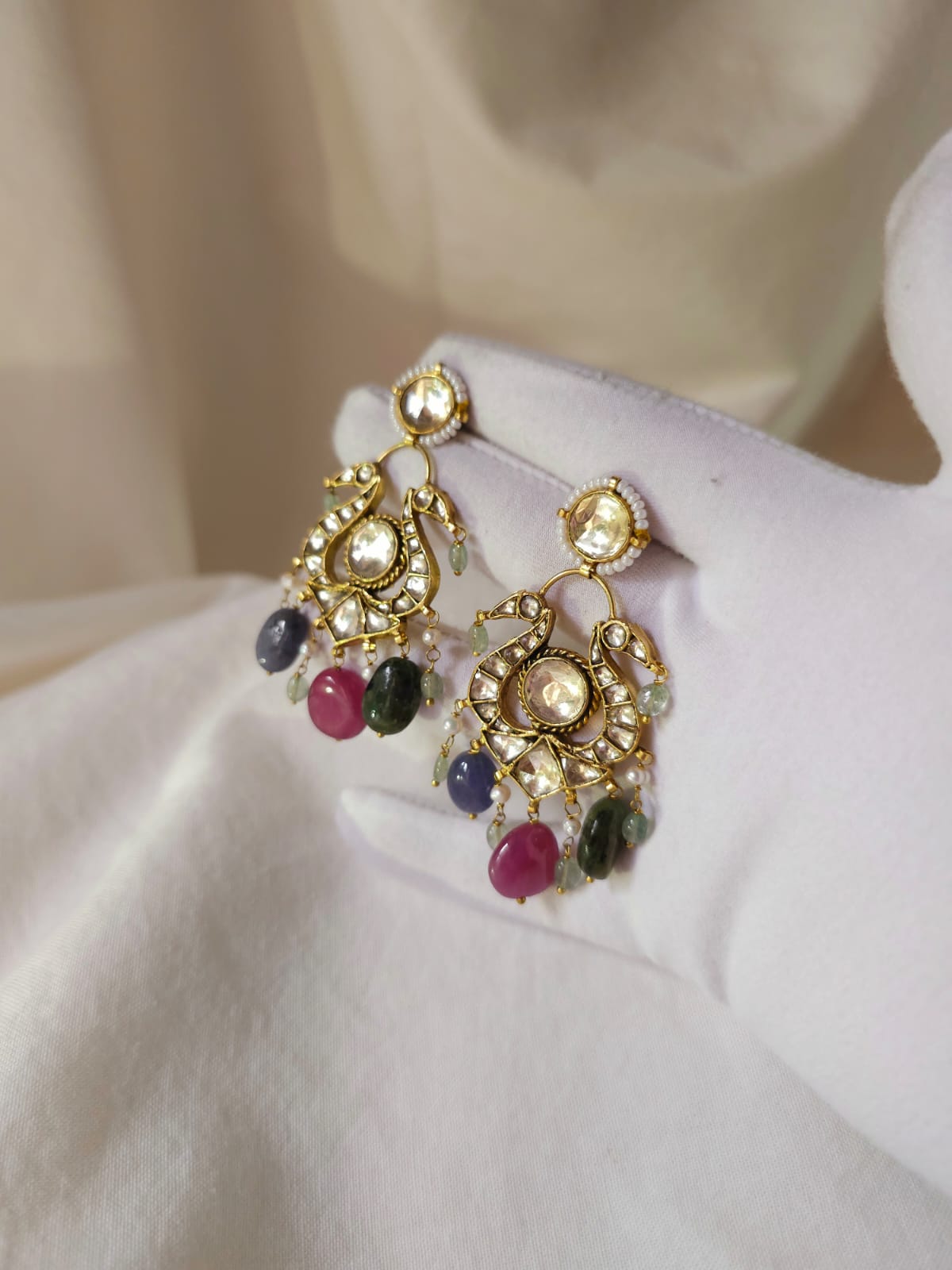 Twin peacock precious earrings