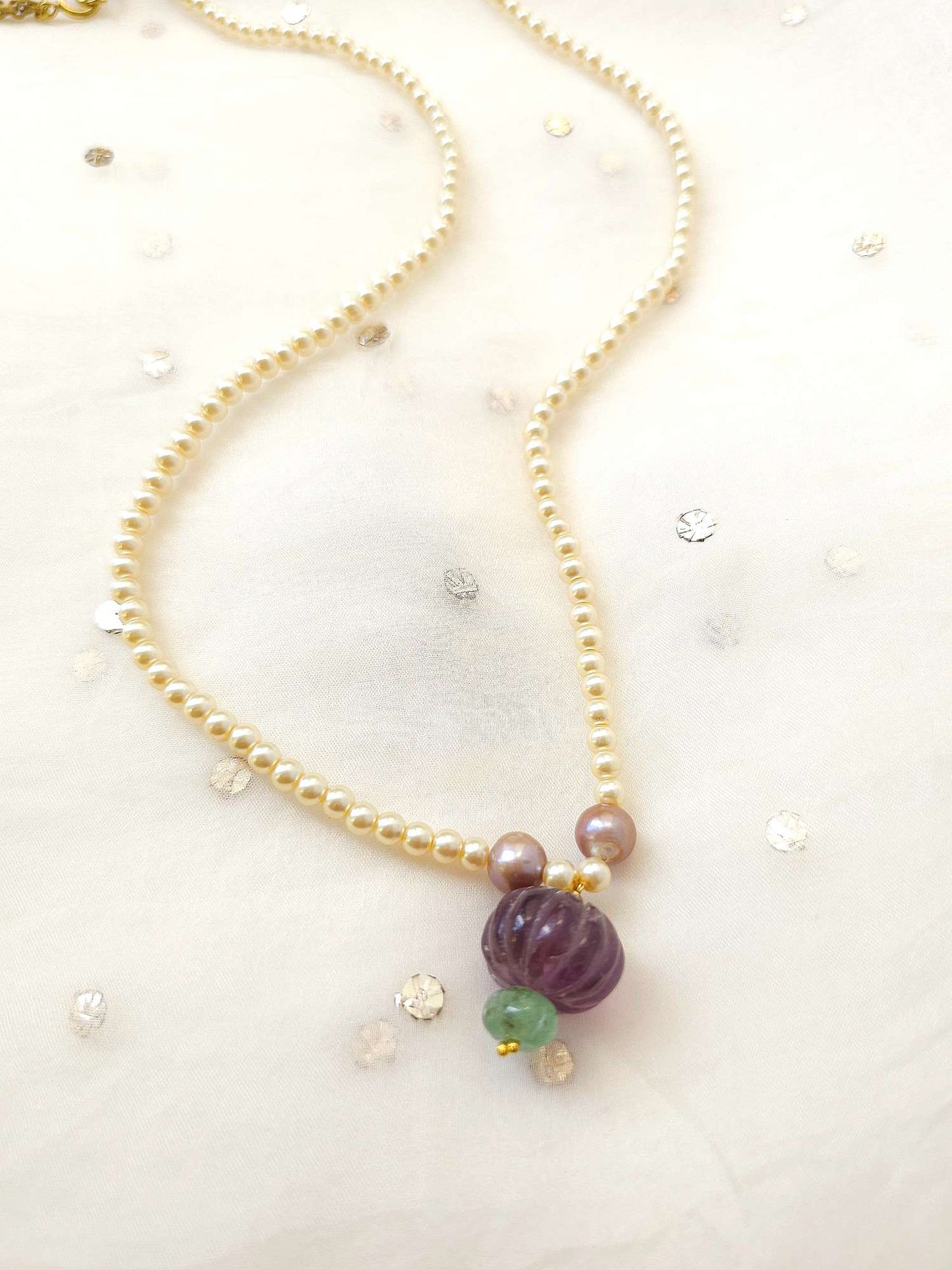 Carved amethyst long necklace