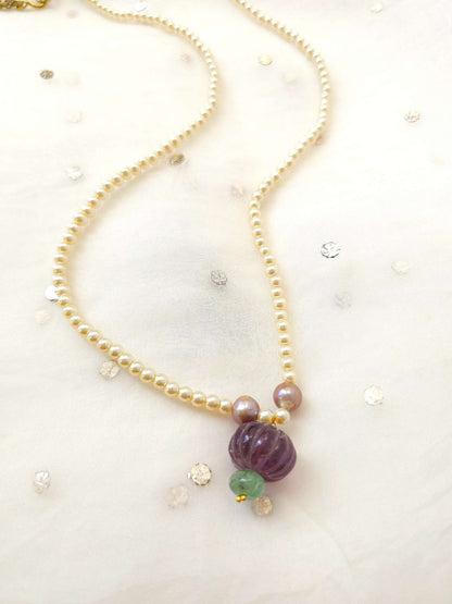 Carved amethyst long necklace
