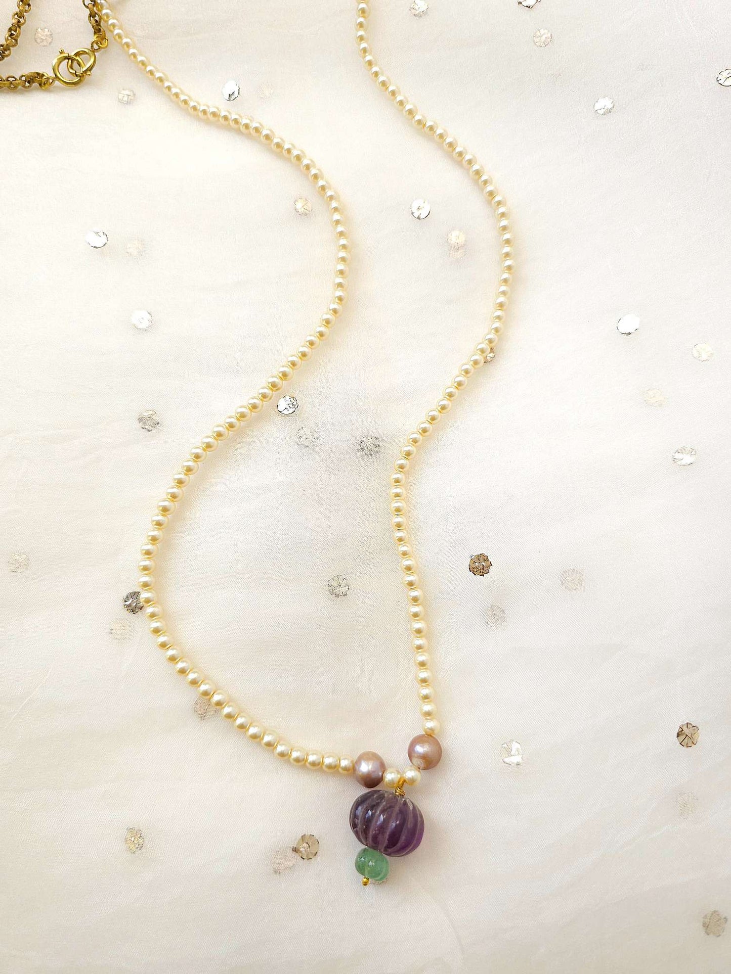 Carved amethyst long necklace