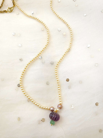 Carved amethyst long necklace